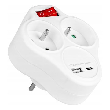 Πολύπριζο με διακόπτη 2 πρίζες + USB-C + USB-A