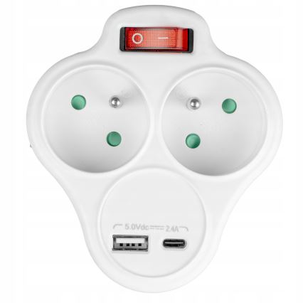 Πολύπριζο με διακόπτη 2 πρίζες + USB-C + USB-A