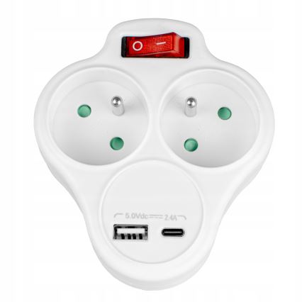 Πολύπριζο με διακόπτη 2 πρίζες + USB-C + USB-A