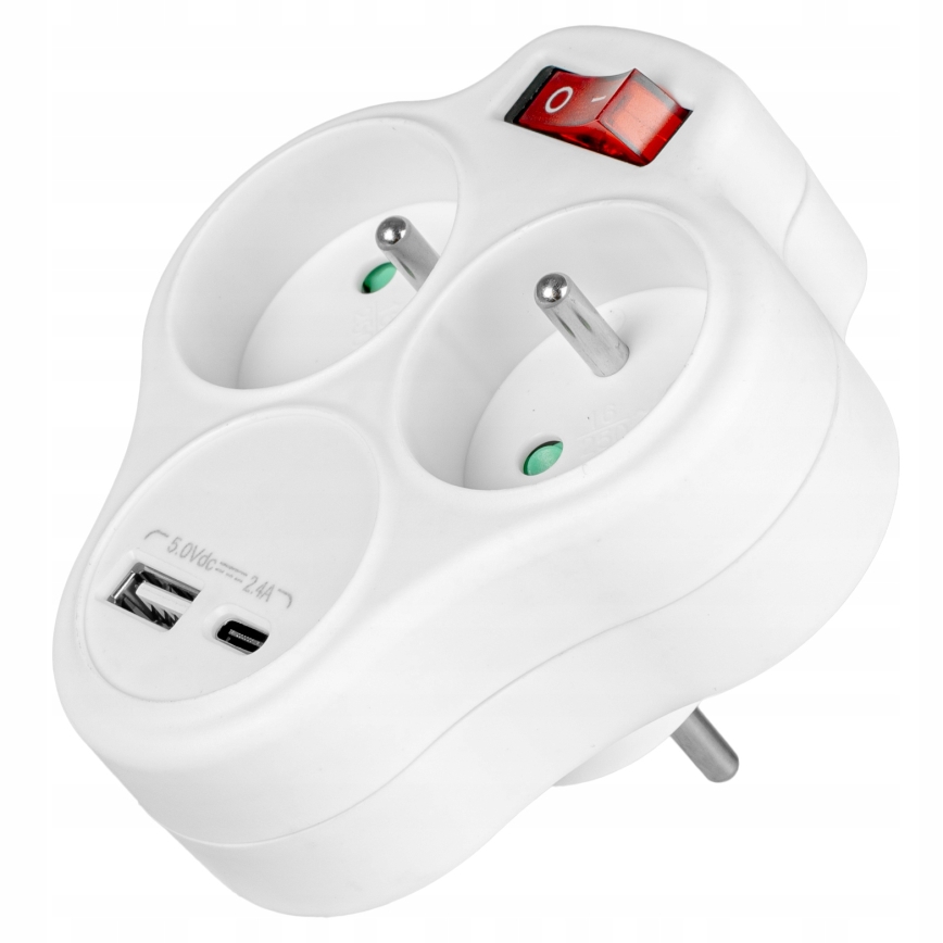 Πολύπριζο με διακόπτη 2 πρίζες + USB-C + USB-A