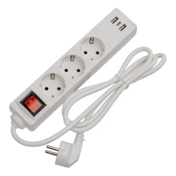 Πολύπριζο με διακόπτη, 3 πρίζες + 2x USB-A + 1x USB-C, 1,5 m, SCHUKO, λευκό