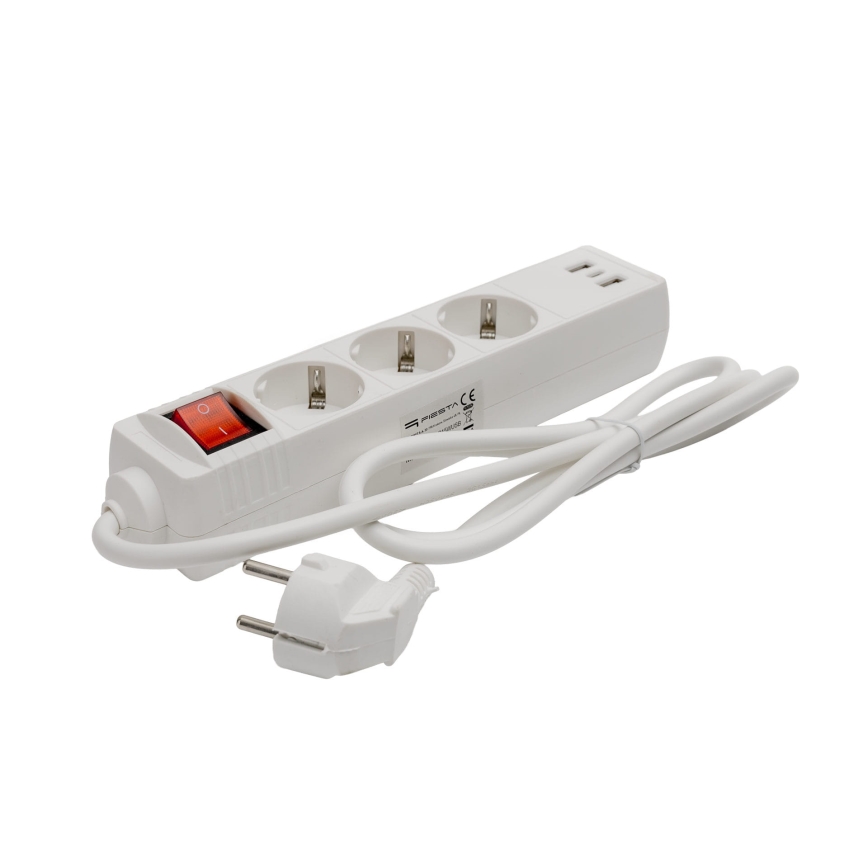 Πολύπριζο με διακόπτη, 3 πρίζες + 2x USB-A + 1x USB-C, 1,5 m, SCHUKO, λευκό