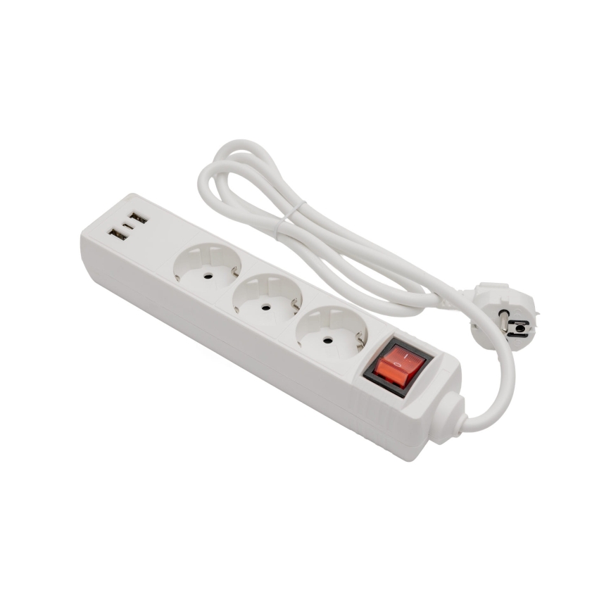 Πολύπριζο με διακόπτη, 3 πρίζες + 2x USB-A + 1x USB-C, 1,5 m, SCHUKO, λευκό