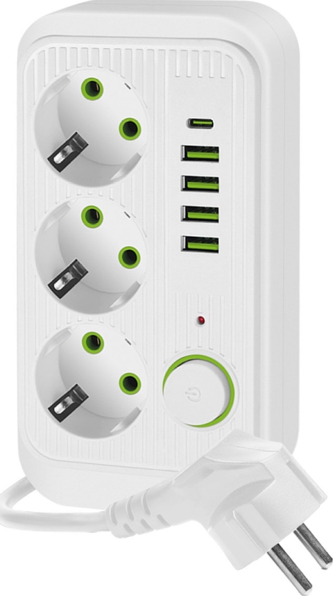 Πολύπριζο με διακόπτη LINEA 3x230V + 5xUSB A/C SCHUKO 5 m λευκό