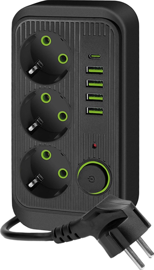 Πολύπριζο με διακόπτη LINEA 3x230V + 5xUSB A/C SCHUKO 5 m μαύρο