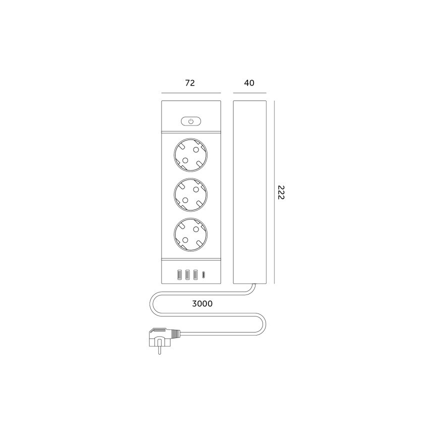 Πολύπριζο LINEA PRO με διακόπτη 3x230V + 3xUSB-A + 1xUSB-C SCHUKO 3 m μαύρο