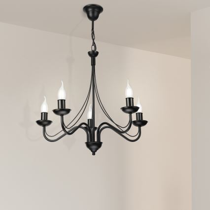 Πολυέλαιος σε αλυσίδα ANTON 5xE14/15W/230V μαύρος