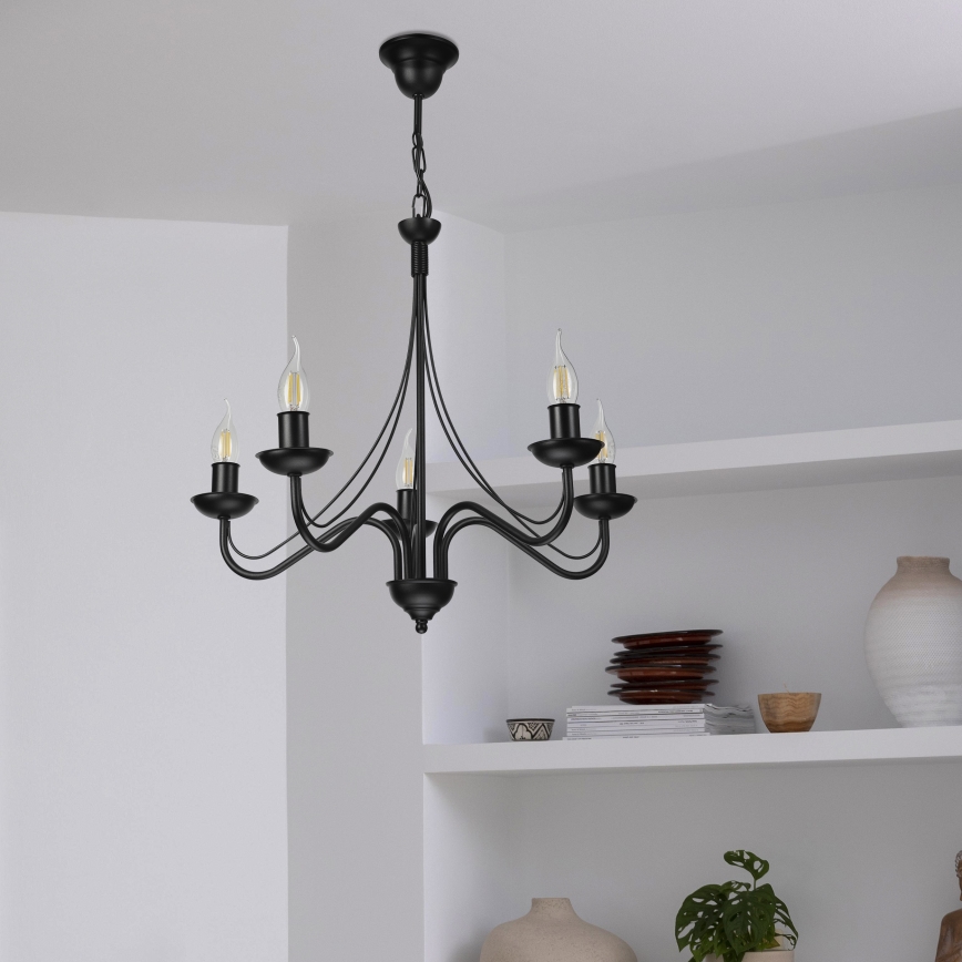 Πολυέλαιος σε αλυσίδα ANTON 5xE14/15W/230V μαύρος
