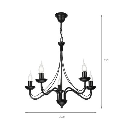Πολυέλαιος σε αλυσίδα ANTON 5xE14/15W/230V μαύρος