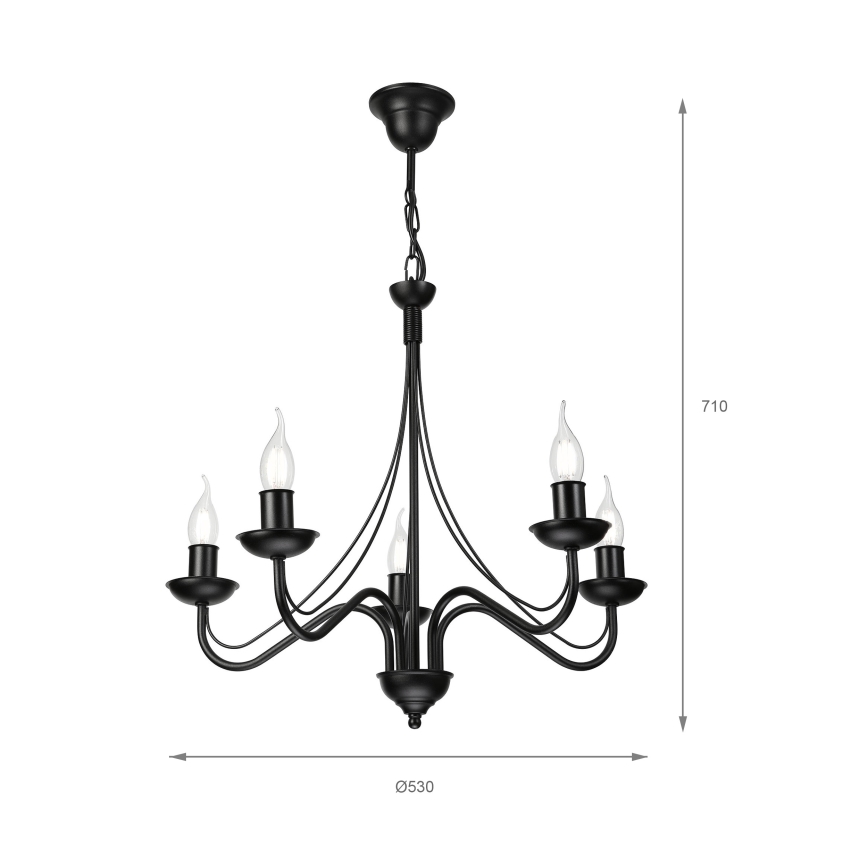 Πολυέλαιος σε αλυσίδα ANTON 5xE14/15W/230V μαύρος