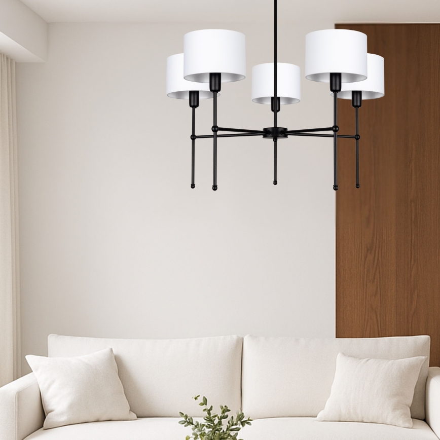 Πολυέλαιος σε ράβδο MADELA 5xE14/40W/230V λευκό/μαύρο