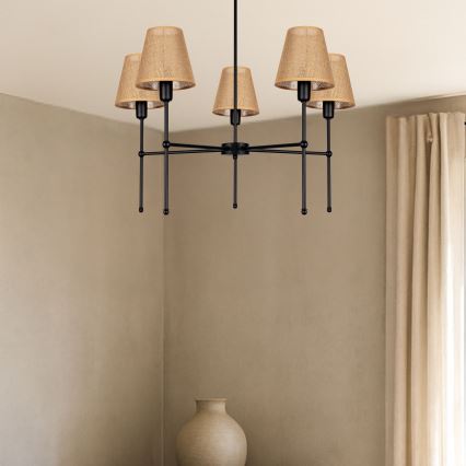 Πολυέλαιος σε ράβδο MADELA 5xE14/40W/230V γιούτα/μαύρο