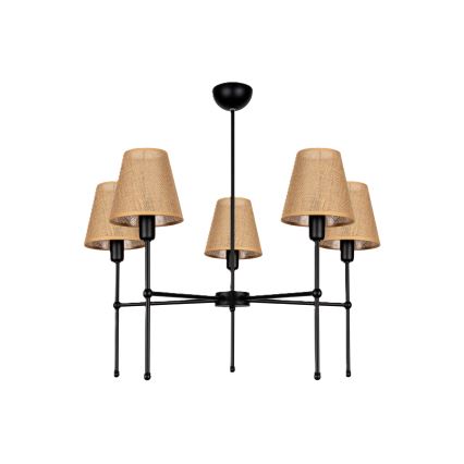 Πολυέλαιος σε ράβδο MADELA 5xE14/40W/230V γιούτα/μαύρο