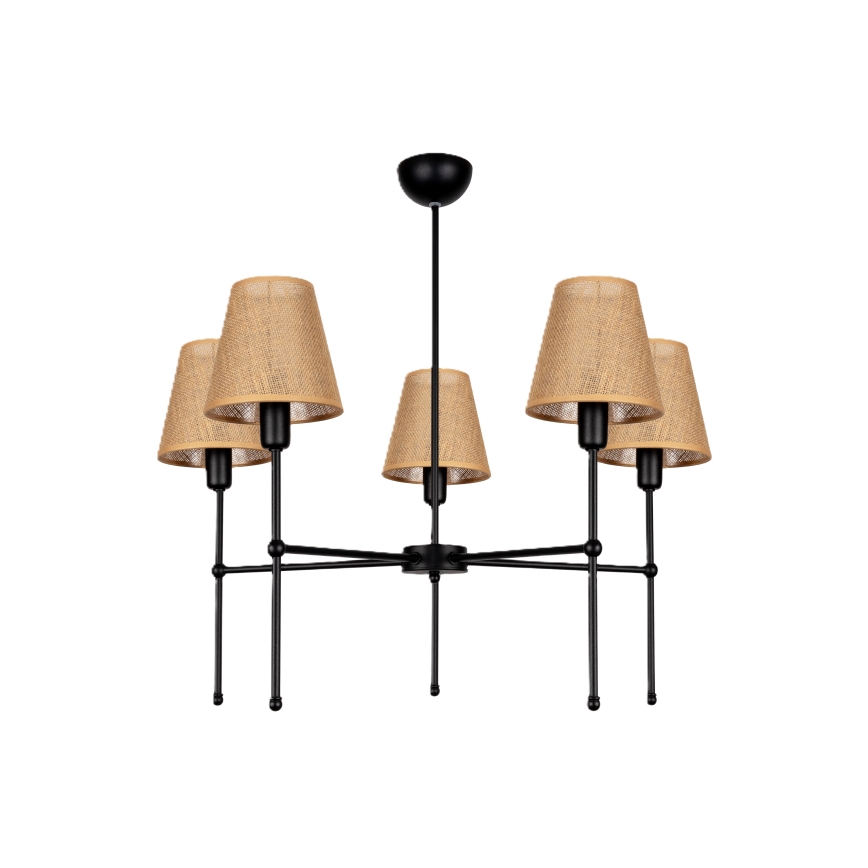 Πολυέλαιος σε ράβδο MADELA 5xE14/40W/230V γιούτα/μαύρο