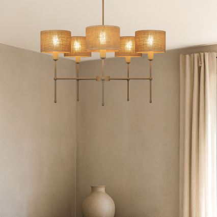 Πολυέλαιος σε ράβδο MADELA 5xE14/40W/230V γιούτα/μπεζ