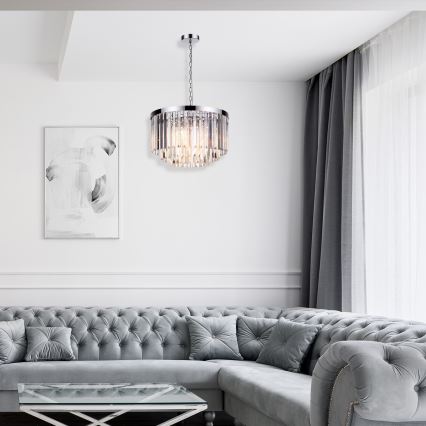 Πολυέλαιος VETRO με αλυσίδα, 5xE14/60W/230V, γυαλιστερό χρώμιο