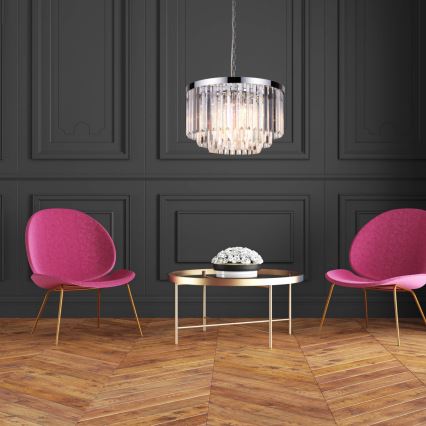 Πολυέλαιος VETRO με αλυσίδα, 5xE14/60W/230V, γυαλιστερό χρώμιο