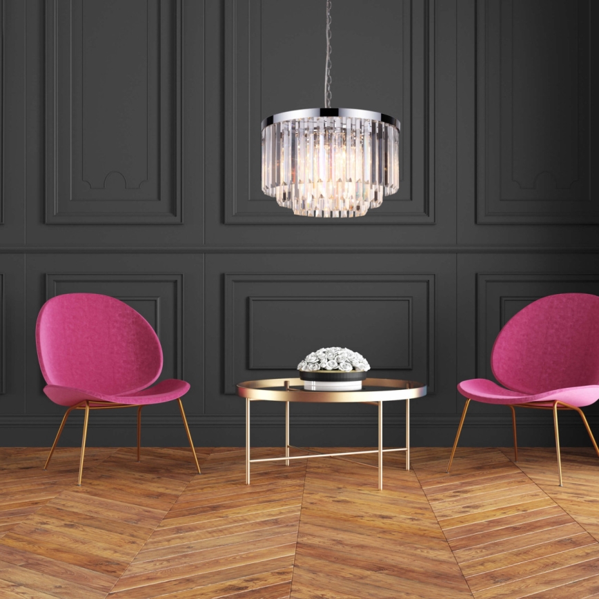 Πολυέλαιος VETRO με αλυσίδα, 5xE14/60W/230V, γυαλιστερό χρώμιο