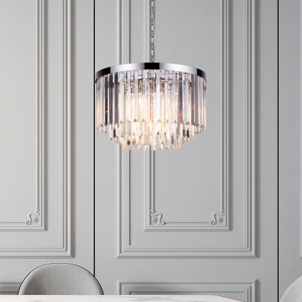 Πολυέλαιος VETRO με αλυσίδα, 5xE14/60W/230V, γυαλιστερό χρώμιο