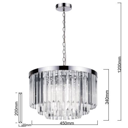 Πολυέλαιος VETRO με αλυσίδα, 5xE14/60W/230V, γυαλιστερό χρώμιο