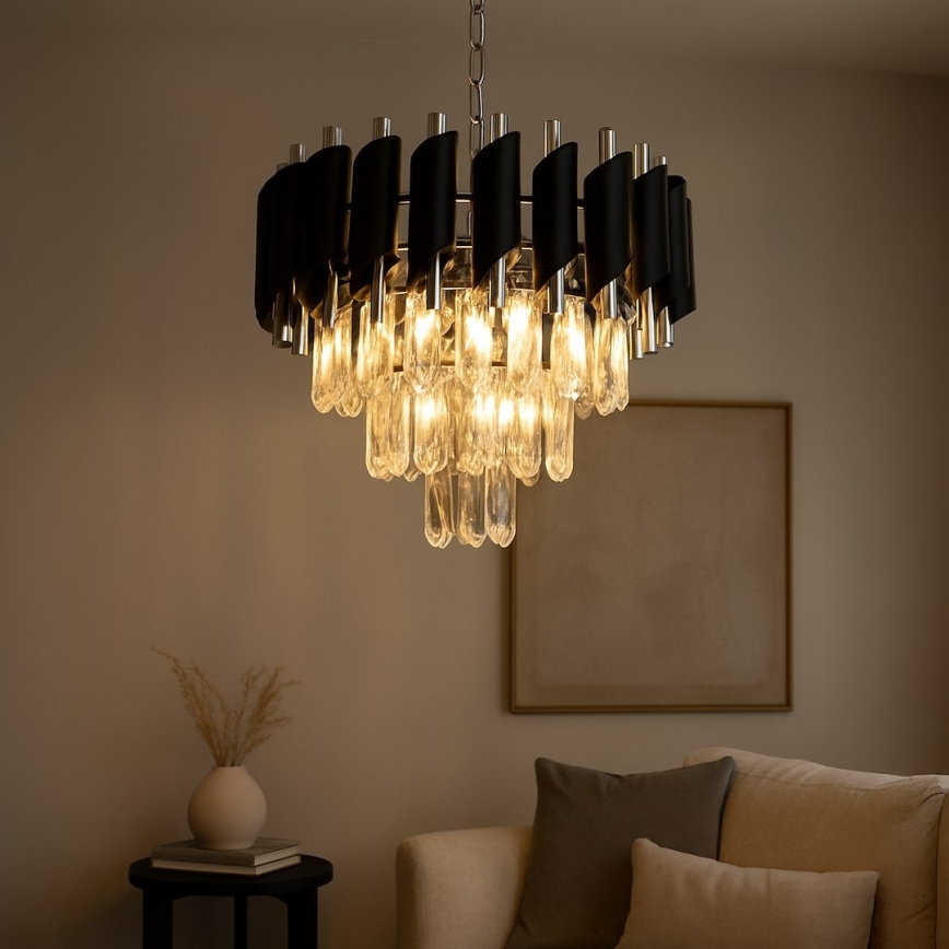 Πολυέλαιος με αλυσίδα CRISTAL 5xE14/10W/230V μαύρο/ματ χρώμιο