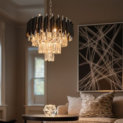 Πολυέλαιος με αλυσίδα CRISTAL 5xE14/10W/230V μαύρο/ματ χρώμιο