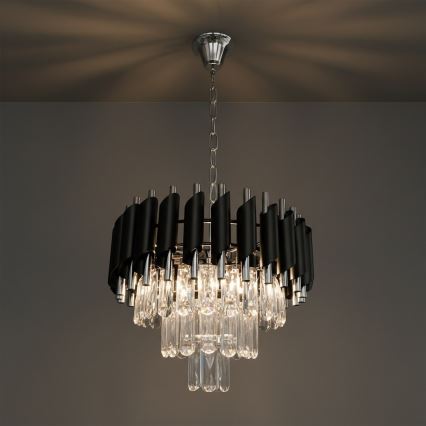 Πολυέλαιος με αλυσίδα CRISTAL 5xE14/10W/230V μαύρο/ματ χρώμιο