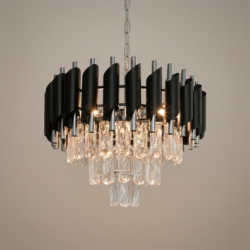 Πολυέλαιος με αλυσίδα CRISTAL 5xE14/10W/230V μαύρο/ματ χρώμιο