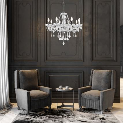 Πολυέλαιος με αλυσίδα CRISTALLO 8xE14/60W/230V γυαλιστερό χρώμιο