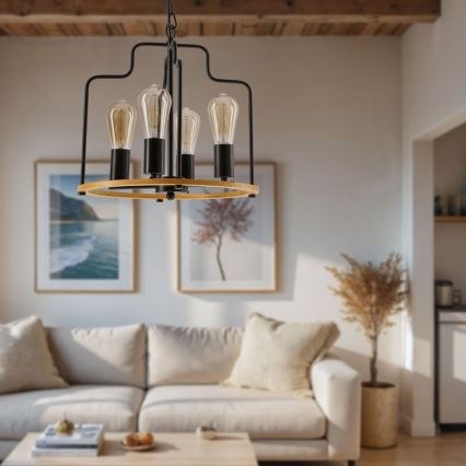 Πολυέλαιος με αλυσίδα DATUS, 4xE27/40W/230V, μαύρο/καφέ