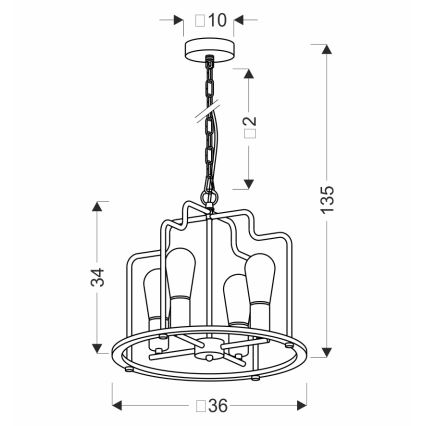 Πολυέλαιος με αλυσίδα DATUS, 4xE27/40W/230V, μαύρο/καφέ