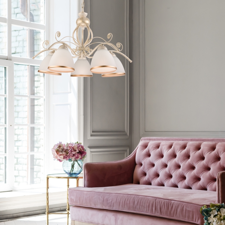 Πολυέλαιος με αλυσίδα RETRO II 5xE27/60W/230V λευκή πατίνα