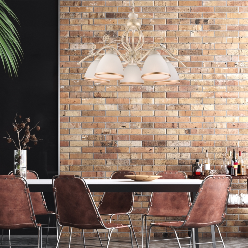 Πολυέλαιος με αλυσίδα RETRO II 5xE27/60W/230V λευκή πατίνα