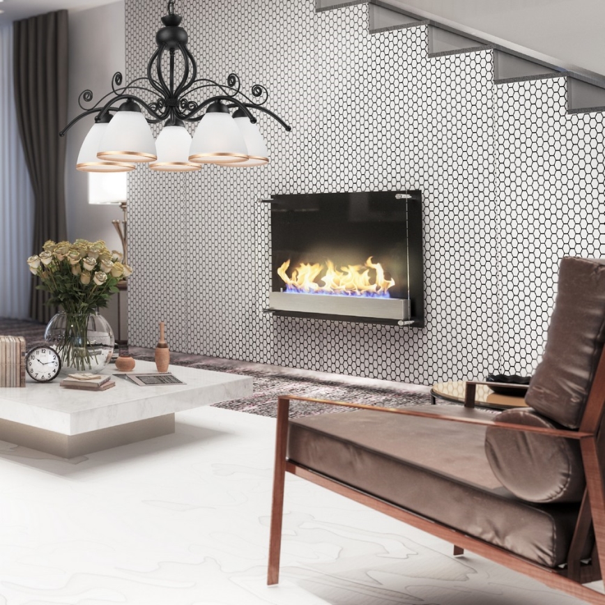 Πολυέλαιος με αλυσίδα RETRO II 5xE27/60W/230V μαύρο ματ