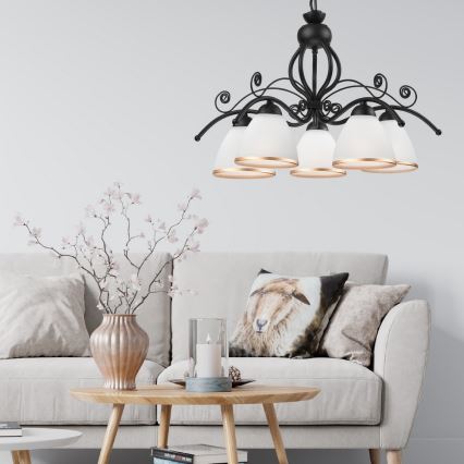 Πολυέλαιος με αλυσίδα RETRO II 5xE27/60W/230V μαύρο ματ