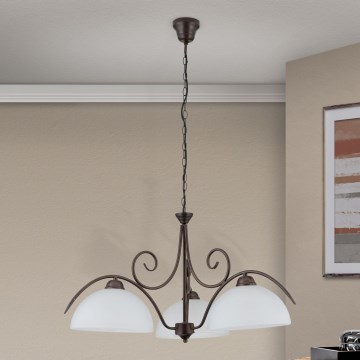 Πολυέλαιος με αλυσίδα RULA 3xE27/40W/230V Ø 70 cm λευκό/μπρονζέ