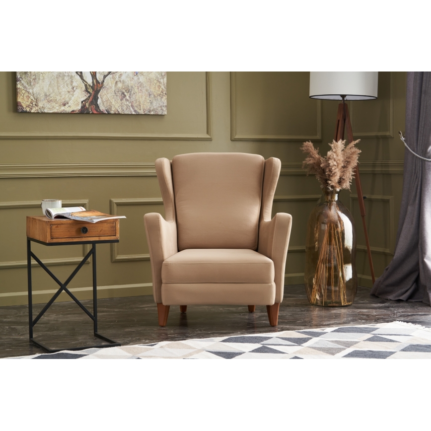 Πολυθρόνα τύπου wingback NUPI — κρεμ απόχρωση