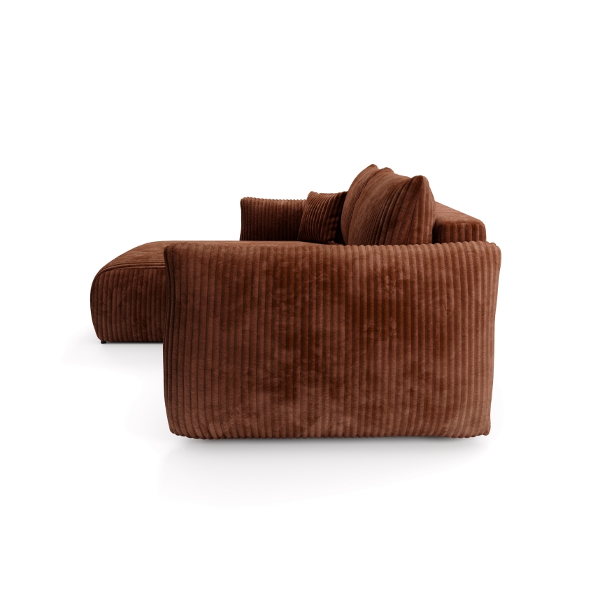 Πολυλειτουργικός γωνιακός καναπές-κρεβάτι FRIDA σε σχήμα L με αποθηκευτικό χώρο, καφέ