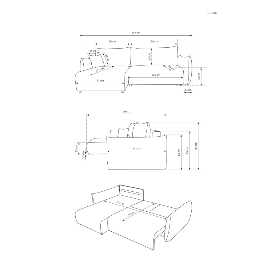 Πολυλειτουργικός γωνιακός καναπές-κρεβάτι FRIDA σε σχήμα L με αποθηκευτικό χώρο, καφέ