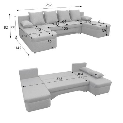 Πολυμορφικός αναστρέψιμος γωνιακός καναπές-κρεβάτι σε σχήμα U ALMEIDA με αποθηκευτικό χώρο, γκρι