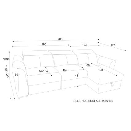 Αναστρέψιμος γωνιακός τριθέσιος καναπές-κρεβάτι με αποθηκευτικό χώρο TRENTO, ανοιχτό γκρι