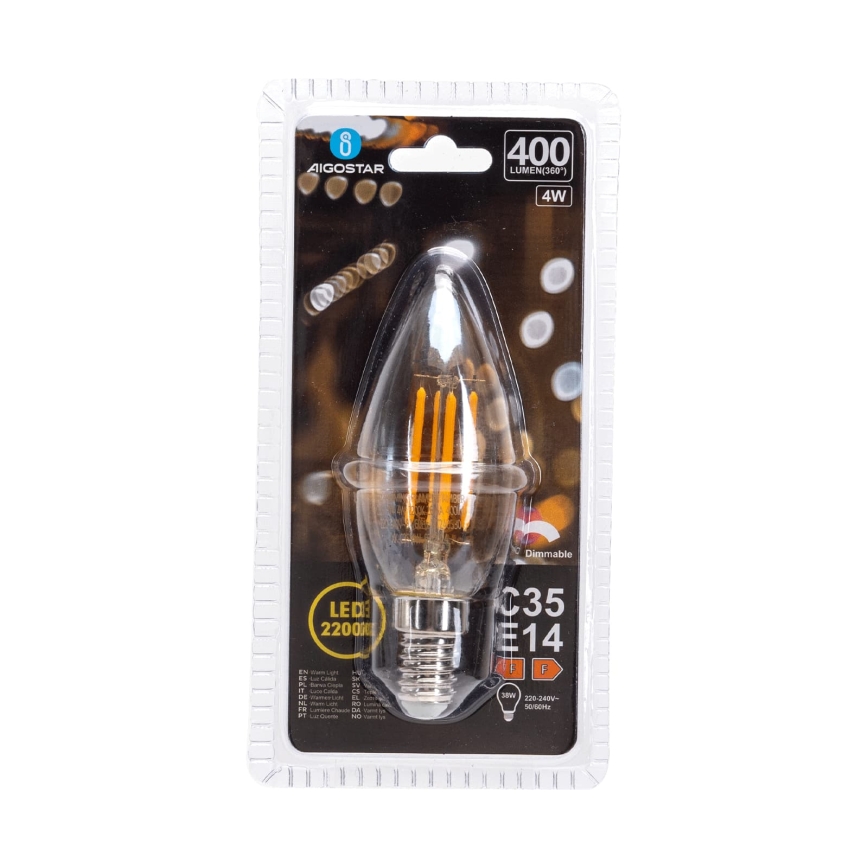 Ρυθμιζόμενη λάμπα LED FILAMENT C35 E14/4W/230V 2200K - Aigostar