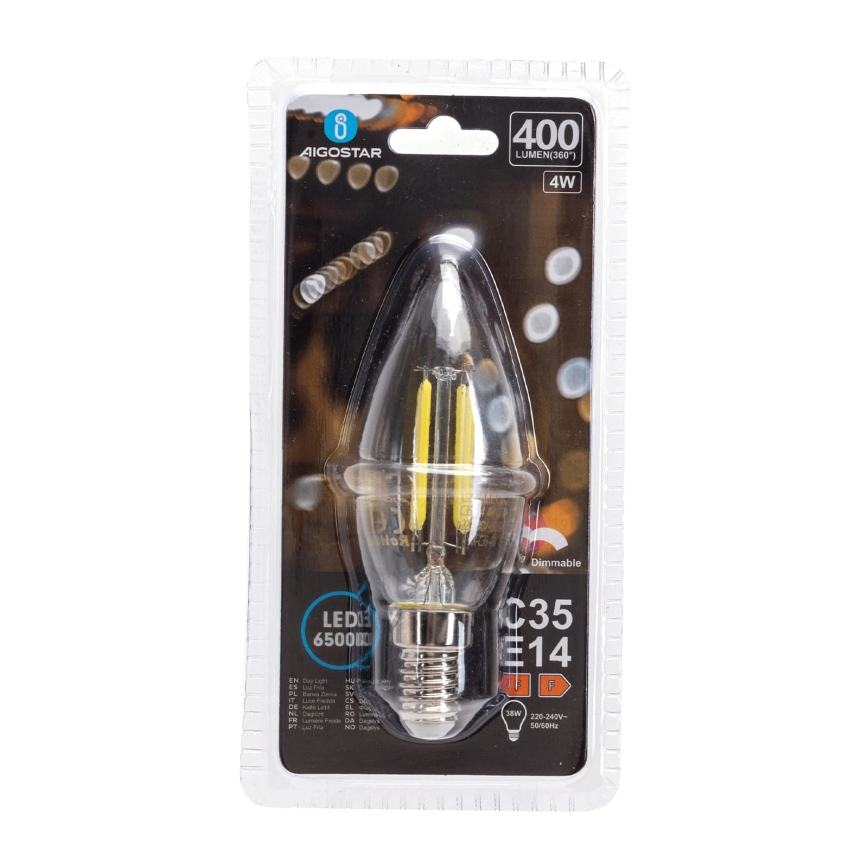 Ρυθμιζόμενη λάμπα LED FILAMENT C35 E14/4W/230V 6500K - Aigostar