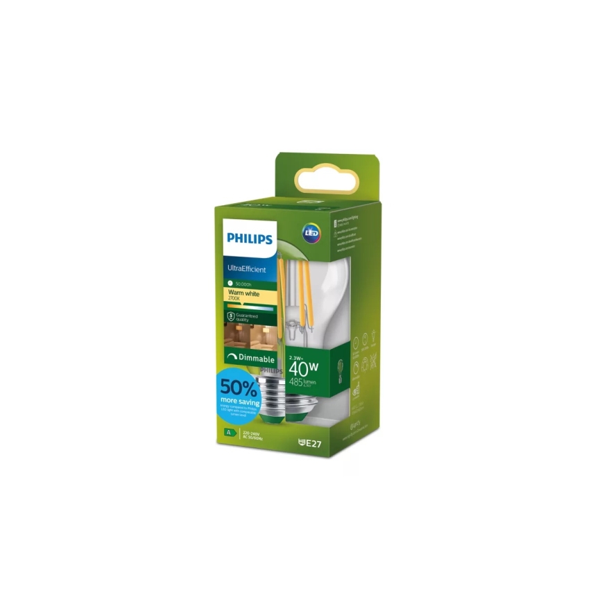 Ρυθμιζόμενη λάμπα LED ULTRAEFFICIENT VINTAGE Philips A60 E27/2,3W/230V 2700K