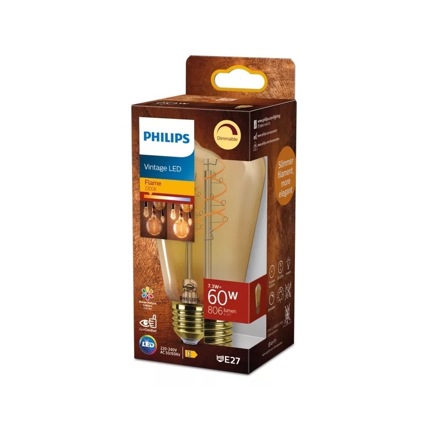 Ρυθμιζόμενη LED λάμπα VINTAGE Philips ST64 E27/7,3W/230V 2200K CRI 90