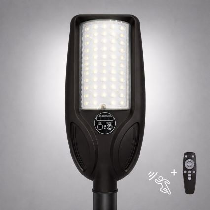 Ρυθμιζόμενη ηλιακή LED λάμπα δρόμου με αισθητήρα VENICE LED/50W/3,2V 4000 mAh IP65 μαύρη + τηλεχειριστήριο