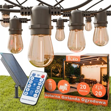 Ρυθμιζόμενη LED ηλιακή διακοσμητική γιρλάντα 20xE27/0,3W/3/5V USB 2400 mAh 20,62 m IP65 μαύρη + τηλεχειριστήριο