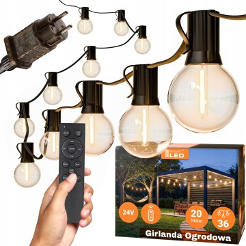 Ρυθμιζόμενη LED διακοσμητική γιρλάντα εξωτερικού χώρου 36xE12/1W/24/230V 22,35 m IP65 μαύρο + τηλεχειριστήριο