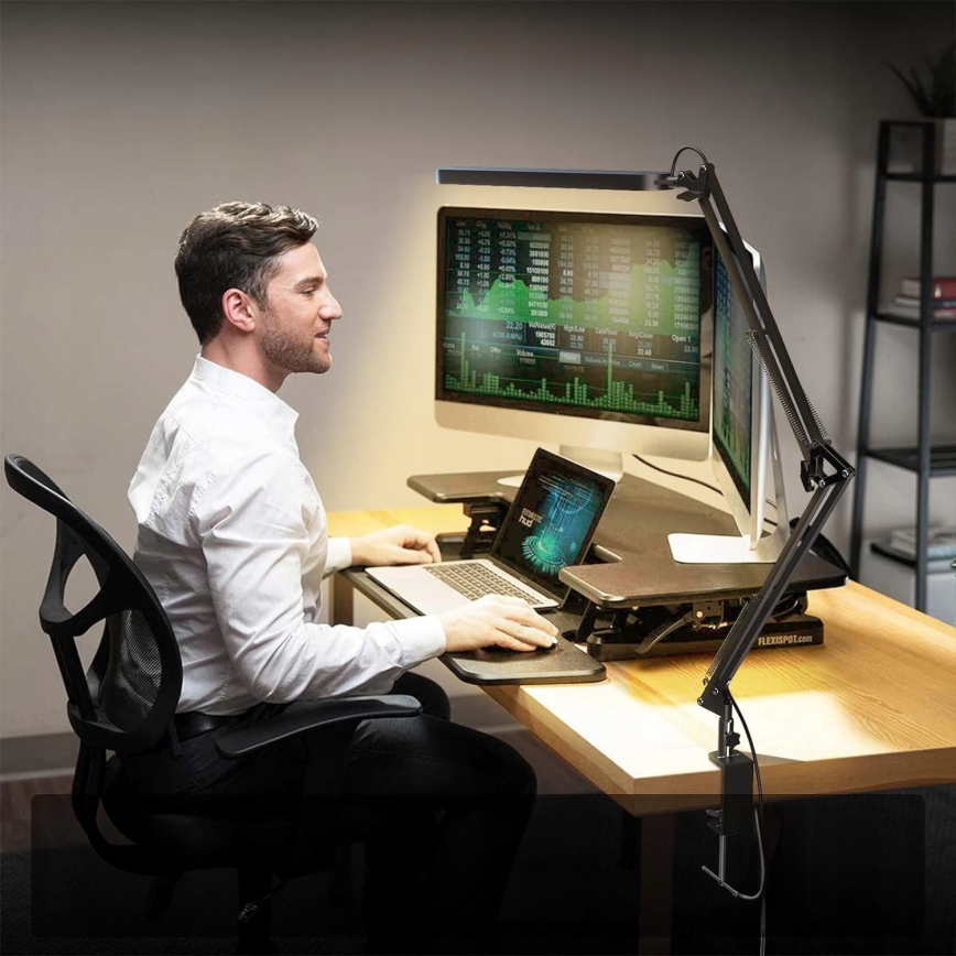 Ρυθμιζόμενη LED επιτραπέζια λάμπα με έλεγχο αφής, εύκαμπτη, με σφιγκτήρα LED/10W/5/230V 3000/4000/6000K μαύρη