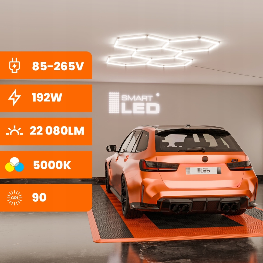 Ρυθμιζόμενο LED φωτιστικό οροφής HEXAGON LED/192W/85-265V 5000K 160x221 cm CRI 90 IP54 λευκό
